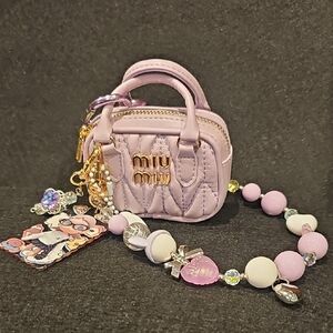 Mini Purple Bag Keychain with Beaded Charm